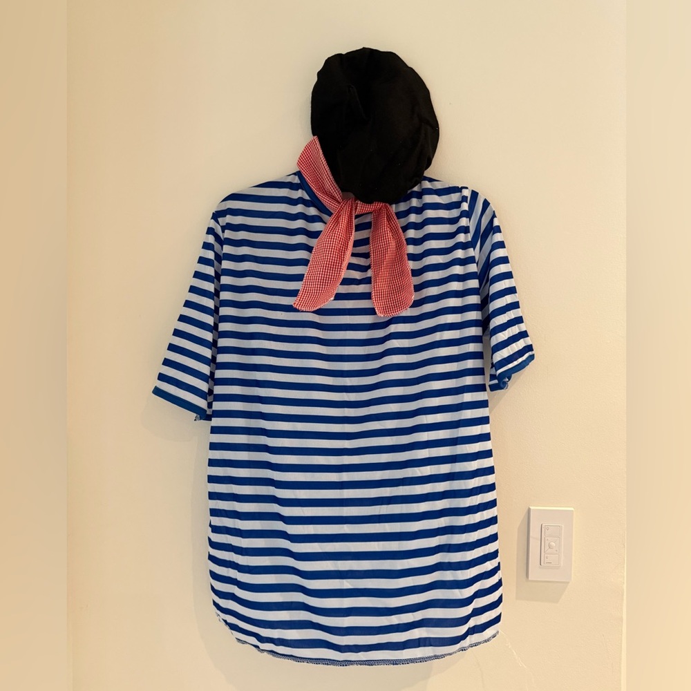 Blue and White Striped Shirt with Red Scarf - French man costume